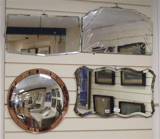 Four frameless wall mirrors largest W.70cm